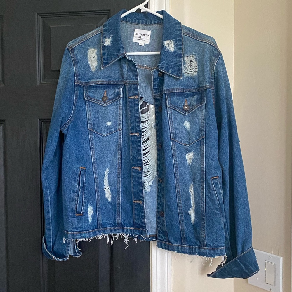 Distressed jean jacket